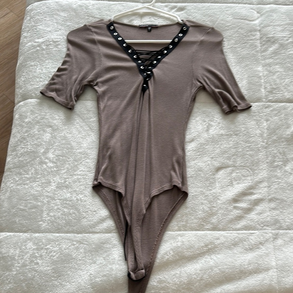 Lace-Up Brown Bodysuit